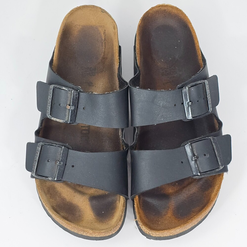 BIRKENSTOCK Arizona Women 38/7 Narrow Birko-Flor Black Sandals Slip On Slide